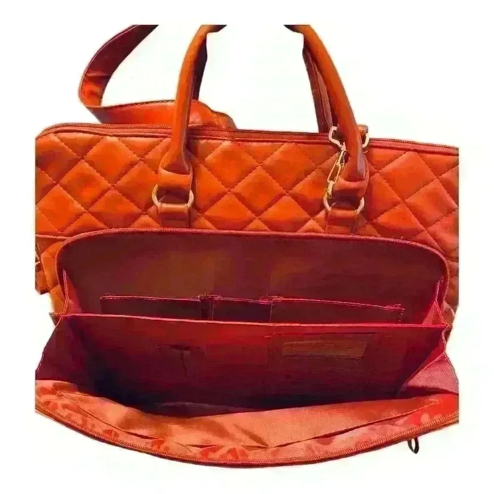 Bueno Quilted Red Faux Leather Laptop Bag Unisex Medium Workwear